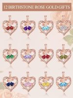 Rose Heart Necklaces for Women, Rose Gold Forever Love Jewelry with 2 Birthstones Pendant, Christmas Anniversarry Birthday Gifts for Her Wife Mom Grandma Daughter, 18+2 Inch Chain - Image 6