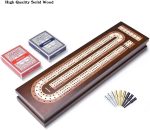 AMEROUS Wooden Cribbage Board Game Set with Magnetic Lock - Metal Pegs - 2 Playing Cards - Continuous 3 Track Board - Larger Storage Area, Travel Portable Cribbage Game Sets for Family - Image 3