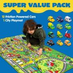 JOYIN Carpet Playmat w/ 12 Cars Pull-Back Vehicle Set for Kids Age 3+, Jumbo Play Room Rug, City Pretending Play - Image 3