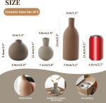 Ceramic Vase Set of 3, Vases Home Decor Rustic Farmhouse Decorative Vase Pottery Vases for Bouquet Pampas Grass Dried Fresh Flowers, Table Living Room Kitchen Bedroom Bathroom - Brown - Image 3