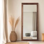 Rustic Farmhouse Full Length Mirror with Stand 71"X32" Large Wood Frame Floor Mirror, Leaning or Wall Mounted Free Standing Mirror for Entryway Bedroom Living Room, Tempered Glass, Brown - Image 3