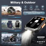 Military Smart Watch for Men(Answer/Make Call), Outdoor Sports Smartwatch with Flashlight/100 Days Battery/Compass/Heart Rate/SpO2/Sleep Monitor/2 Straps, Fitness Tracker for iPhone/Android Phones - Image 3