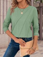 ATHMILE Womens Long Sleeve Shirts Pleated Crew Neck Casual Fall Fashion Tops Loose Fit Lightweight Girls Outfits Clothes - Image 3