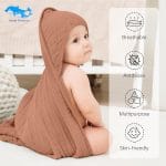 SWEET DOLPHIN Muslin Hooded Baby Bath Towels - 2 Pack 100% Cotton Towel for Babies, Infants, Toddlers - 32x32Inch - Highly Absorbent and Newborn Essential, Light Bean Paste - Image 3