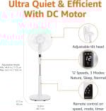 Amazon Basics 16" DC Motor Standing Floor Fan, 12 Speed with Remote, 3 Breeze Modes, Dual-Layered Blades (10 Blades), Timer, Energy Efficiency and Quiet DC Motor (28W), White - Image 3