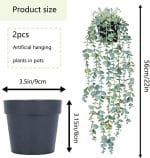 Artificial Hanging Plants, 2 Pack Fake With Pot, Eucalyptus, Indoor Faux Drooping, Potted for Office Desk Living Room Balcony - Image 3