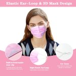 DC-BEAUTIFUL 100 Pcs Pink Disposable 3 Ply Earloop Face Masks,Fit for Adults - Image 4
