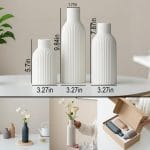 Modern Ceramic Vases Set of 3, White Ribbed Decorative Vases, Shelf Table Centerpiece for Home Decor (White) - Image 3