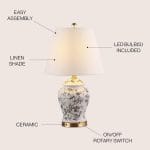 JONATHAN Y JYL3005C Penelope 22" Chinoiserie Classic LED Table Lamp Cottage Traditional Bedside Desk Nightstand for Bedroom Living Room Office College Bookcase LED Bulb Included, Gray/White - Image 3