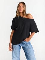Trendy Queen Womens Off The Shoulder Tops Oversized T-Shirts Short Sleeve Tees Summer 2025 Casual Spring Fashion Clothes - Image 3