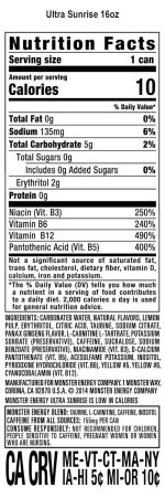 Monster Energy Ultra Sunrise, Sugar Free Energy Drink, 16 Fl Oz (Pack of 15) - Image 3
