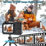 UHD 8K Underwater Camera, 70MP 33FT WiFi Waterproof Digital Camera with 64GB Card, Auto Focus Waterproof Dual-Screen Selfie 2500mAh Battery, 18X Floatable Digital for Snorkeling, Blue - Image 3