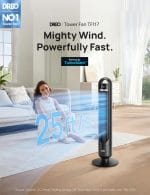 Dreo Tower Fan for Bedroom, 90° Oscillating Standing Fans for Room with 4 Speeds, 3 Modes, 28dB Quiet for Sleep, 25ft/s Velocity, 8H Timer, Remote, Living Room, Office, Home, Black, TF117 - Image 3