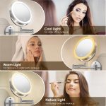 Wall Mounted Lighted Makeup Mirror, 8" Rechargeable Double-Sided Light up Magnifying Mirror 1x/10x, 3 Colors Led Vanity Mirror with Lights, Touch Dimmable 360° Rotation Foldable - Image 3