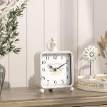 Vintage White Table Clock on Stand, Desk and Shelf Decor Clock, French Rustic Style Non-Ticking Mantel Clocks for Farmhouse, Living Room, Bedroom, Bedside, Gift (8.5" H x 5.5" W) - Image 5