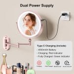 9" Wall Mounted Lighted Makeup Mirror,4000mAh Rechargeable Double Sided 1X/10X Magnifying Mirror with Light,3 Color Lights,Touch Dimmable,Extended Arm 360 Rotation Wall Mounted Makeup Mirror - Image 4