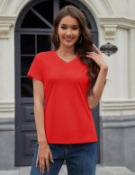 YUCOLEN Womens V Neck T Shirts Short Sleeve Cotton Summer Tops Casual Basic Tee Shirt 2025 Trendy Fashion Clothes - Image 3