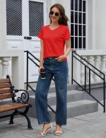 YUCOLEN Womens V Neck T Shirts Short Sleeve Cotton Summer Tops Casual Basic Tee Shirt 2025 Trendy Fashion Clothes - Image 5