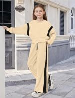 Shallmu Girls Clothes Long Sleeve Stripe Pullover Sweatshirts Top Wide Leg Sweatpants Fall Winter 2 Piece Outfits Sets - Image 4