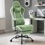Gaming Chair Breathable Fabric,Computer Office Chair with Footrest,Massage Lumbar Support and Gel Pad,Ergonomic Reclining Gamer Chair with Adjustable Armrests and Spring Cushion Green - Image 3