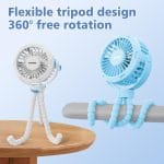 Mini Portable Baby Stroller Fan,3 Speed Personal Handheld Fan,Battery Operated Rechargeable 360° Flexible Tripod Cooling Fan, Suitable for Car Seat Crib Treadmill Golf Cart Travel(Yellow) - Image 3