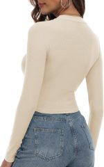 Artfish Women's Round Neck Long Sleeve Knit Ribbed Fitted Crop Top Casual Basic Shirts - Image 3