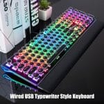 RK ROYAL KLUDGE S108 Typewriter Keyboard, Retro Mechanical Gaming Keyboard Wired 108 Keys with RGB Backlit Sidelight, Detachable Wrist Rest, Round Keycaps Blue Switches - Black - Image 3