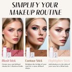 KIMUSE Face Sticks Trio, Cream Blush Stick & Highlighter Stick & Contour Stick for Sculpt the Cheeks, Long Lasting Cream Contour Stick Trio for Face Makeup, with Brush - Image 3