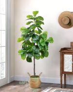 6FT Artificial Fiddle Leaf Fig Tree - Tall Fake Tree with White Planter&Seagrass Basket, Large Faux Ficus Lyrata Tree Floor Plants for Indoor Home Decor Office Living Room Housewarming Gift - Image 3