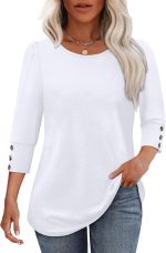 OFEEFAN Womens Tops 3/4 Sleeve with Buttons Dressy Casual Blouses Summer Outfits Beach Vacation Plus Size Spring Clothes - Image 3