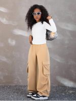 Girls Clothes 2 Piece Outfit Ribbed T-Shirt Top + Cargo Pants, Girls Fall Clothing Set, Sizes 5-16 Years - Image 4