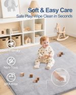 SEPARO Thick Baby Play Mat for Floor,50 x 50 Playpen Mat,Tummy Time Foam Mats,Ultra Soft Support & Plush Feel,Easy Care with Non-Slip Cushioned for Infant,Kids and Toddler Crawling,Grey - Image 4