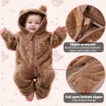 Newborn Baby Bear Outfit With Fold-Over Mittens and Footies Girls Boys Winter Fleece Clothes Hooded Romper Snowsuit - Image 4