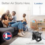 Lasko Portable Utility Fan, 12” 289 CFM Pivoting High Velocity Air Mover Blower Fan, 3 Speeds, 2 Accessory Outlets 120V, Black, U12104 - Image 3