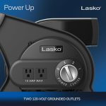 Lasko Portable Utility Fan, 12” 289 CFM Pivoting High Velocity Air Mover Blower Fan, 3 Speeds, 2 Accessory Outlets 120V, Black, U12104 - Image 4