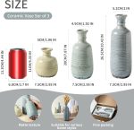 Ceramic Vase Set of 3, Rustic Neutral Vases Home Decor Farmhouse Decorative Flower Vase Modern Boho Pampass Vases for Table Mantel Entryway Shelf Living Room Kitchen Bathroom - Multicolor - Image 3