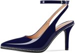 Soireelady Women's Slingback Heels Ankle Strap Pointed Toe Stilettos High Heel Beaded Pumps Dress Shoes 3.5 Inches - Image 6