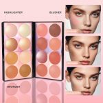 16 Colors Contour Highlighter Blush Palette with 2Pcs Brushes, Powder Blush for Cheeks, Long Lasting Contour & Illuminator for Natural Glow & Face Sculpting (8 Blushes + 4 Highlighters + 4 Bronzers) - Image 3