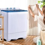 COSTWAY, Twin Tub 26lbs Capacity Laundry, 18lbs 8lbs Spinner Combo with Timer Knobs, Built-in Drain Pump, Compact Washer for Home Dorm Apartment (Blue+White) portable washing machine - Image 3