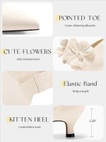 Coutgo Womens Low Kitten Heels Dressy Shoes Comfortable Closed Toe Flower Slip on Formal Party Dance Heeled Pumps - Image 4