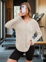 Lylinan Womens Long Sleeve Knit Hoodies V Neck Pullover Tops Ribbed Sweaters Fall Fashion Clothes S-XXL - Image 4