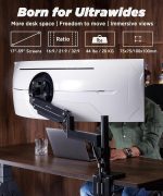 Heavy Duty Monitor Arm for Ultrawide Monitors up to 57" and 44 lbs, Single Desk Stand, Pneumatic Height Adjustable, Modular Extension Arms - Max VESA 100x100, Black, MA20P-S - Image 3