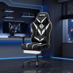 HOFFREE Massage Gaming Chair with Pocket Spring Cushion 155° Reclining Computer Gamer Chair with Footrest and Adjustable Armrests Ergonomic Video Game Chairs White and Black - Image 3