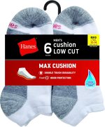 Hanes Men’s Max Cushion Low Cut Socks, 6, 8, and 12 Pair Pack, White and Black - Image 4