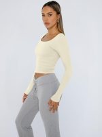Trendy Queen Womens Long Sleeve Shirts Crop Tops Fall Fashion 2025 Square Neck Going Out Basics Tees Y2k Clothes - Image 4