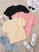 Girl's 3 Packs Star Butterfly Graphic Tees Crew Neck Short Sleeve T Shirt Casual Tops - Image 3