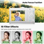 Digital Camera for Photography, 4K Vlogging Camera for YouTube 2.4" 18X Digital Zoom Compact Retro Camera with 32GB TF Card & 2 Batteries, White - Image 4