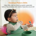 NumNum Baby Spoons Set, Baby Essentials Pre-Spoon GOOtensils for 6+ Months, First Stage Self-Feeding Spoons for Baby Led Weaning (BLW), Silicone Toddler Utensils, BPA-Free, 2 Pack Blue/Orange - Image 3