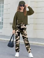 NECIOUS Girls Fall Outfits 2 Piece Fashion Twist Front Pullover Sweatshirt and Camo Pants Clothing Sets 5-14Y - Image 4
