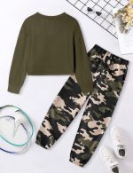 NECIOUS Girls Fall Outfits 2 Piece Fashion Twist Front Pullover Sweatshirt and Camo Pants Clothing Sets 5-14Y - Image 5